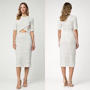 Rosetta Getty Cross Panel Striped Cutout Midi Dress White, Black Size XS